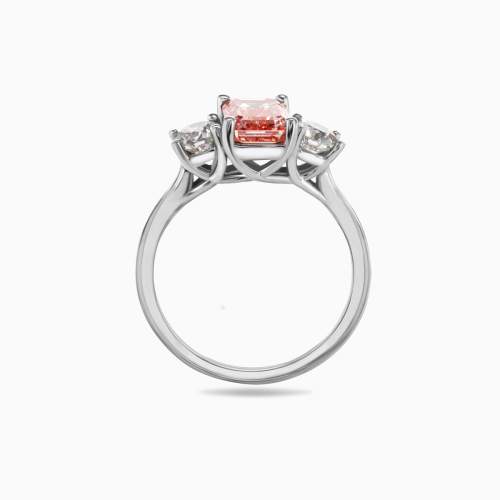 Three-Stone Diamond Engagement Ring with Fancy Pink Emerald Lab-created Diamond, 14k White Gold
